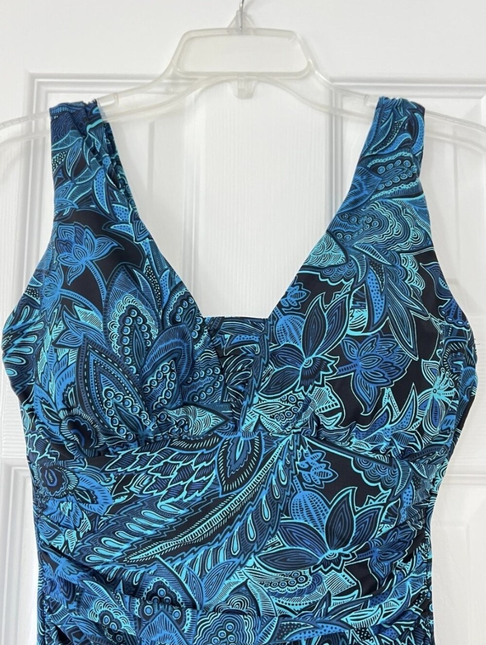 Lands' End Blue Turquoise Floral-Print One-Piece Swimsuit